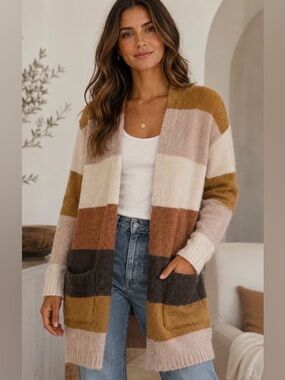 Knox Rose Colorblock Cardigan | Soft Cozy Open Front Sweater